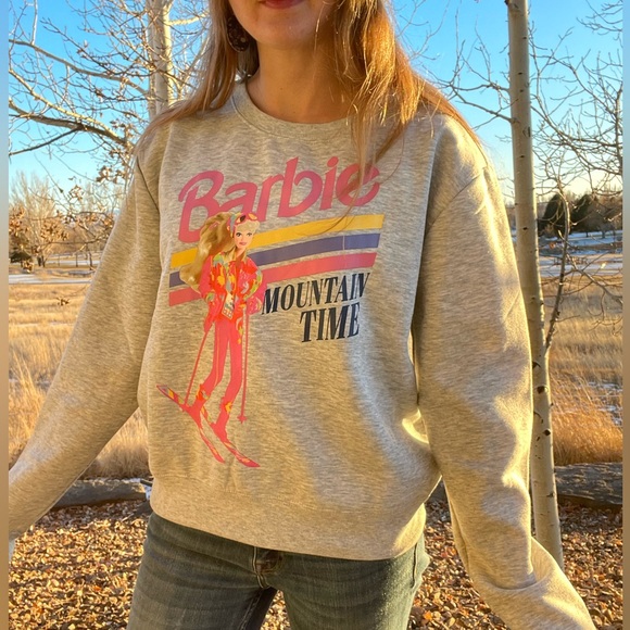 Barbie Tops - graphic mountain skier Barbie crew neck pullover sweater